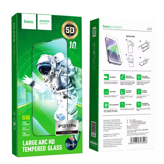 Lot de 10 films verre trempé 5D avec cadre noir HOCO G16 Guardian Shield iPhone 12/iPhone 12 Pro (Boite/blister)