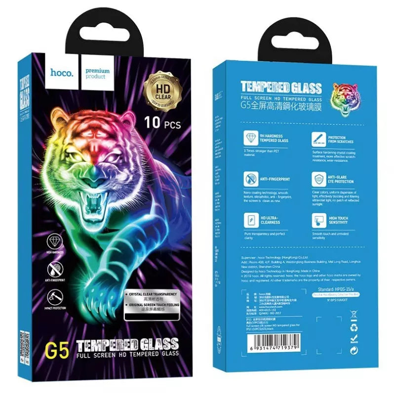 Lot de 10 films verre trempé avec cadre noir HOCO G5 iPhone XS Max/11 Pro Max (Boite/blister)